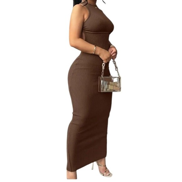 Unbranded Dresses & Skirts - Ribbed(Sleeveless)-(Spring/Summer)-(Sexy!)-(Dress)-(Brown)-(Size XL)-(New)-30.00